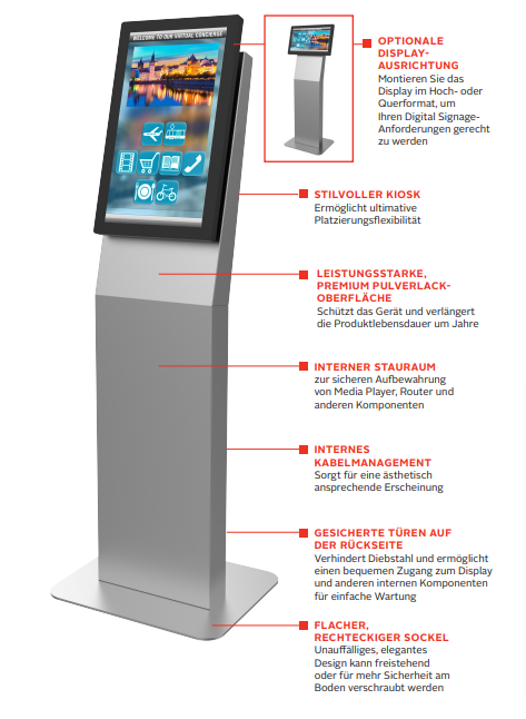 PEERLESS-AV KIP522-S-EUK - Indoor-Kiosk - Hoch- und Querformat - 15 - 32 Zoll Displays - VESA 200x200mm - bis 22,6kg - Silber