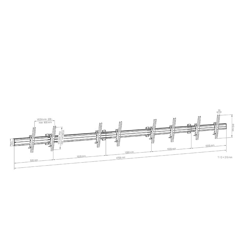 Hagor CPS MENUBOARD W4L - Wandhalterung - 4 x 46-65 Zoll - VESA 600x400mm - bis 200kg - Schwarz