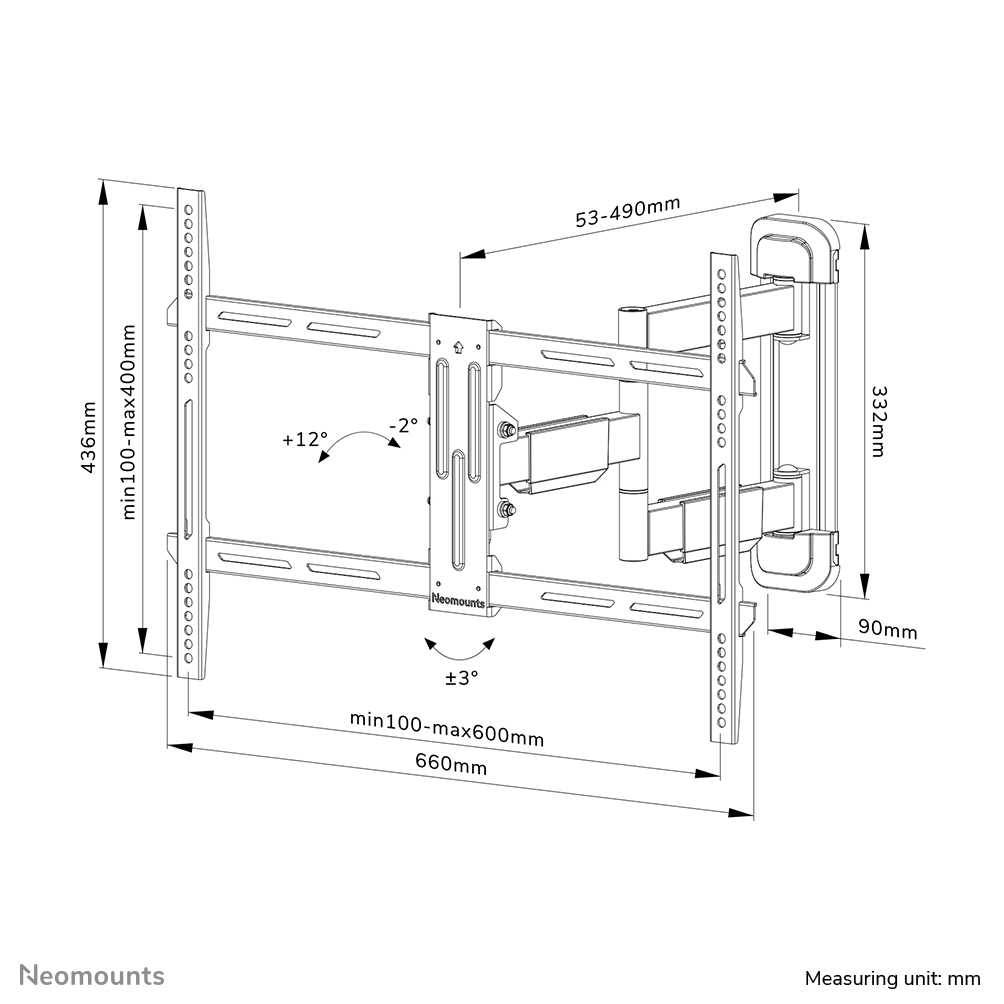 Neomounts WL40-550BL16 - schwenk- und neigbare Wandhalterung - 40-65 Zoll - VESA 600x400mm - bis 40 kg - Schwarz