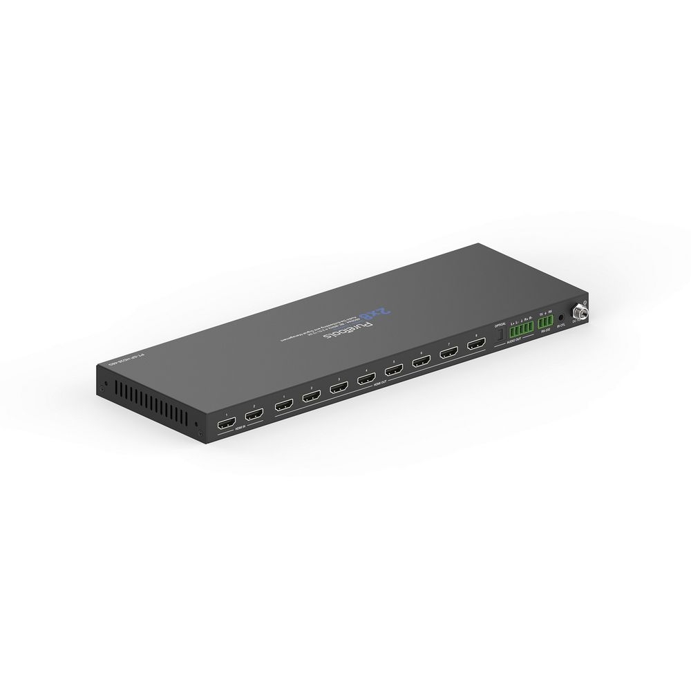 PureTools PT-SP-HD28-48G - 2x8 HDMI 2.1 Splitter / Switcher - 48Gbps mit Scaler und Audio De-Embedding