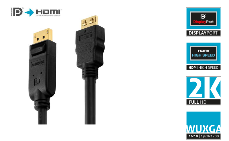 PureLink PI5100-150 - Zertifiziertes Aktives 2K DisplayPort / HDMI Kabel - 15,0m - Schwarz