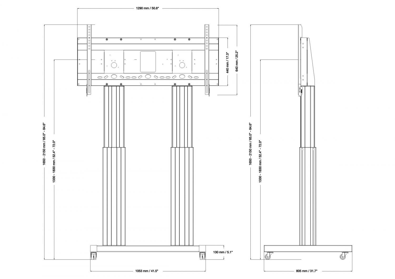 Conen SCETAVB - electric height adjustable trolley - 42-100 inch - 136kg - VESA 300x200-800x600 - black
