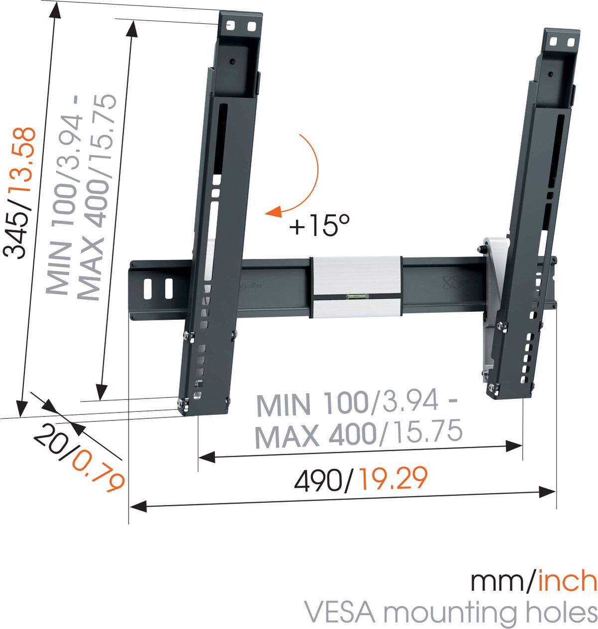 VOGELS ExtraTHIN 415 - neigbare Wandhalterung für Displays von 26 bis 55 Zoll - VESA 400x400mm - bis 18kg - Schwarz
