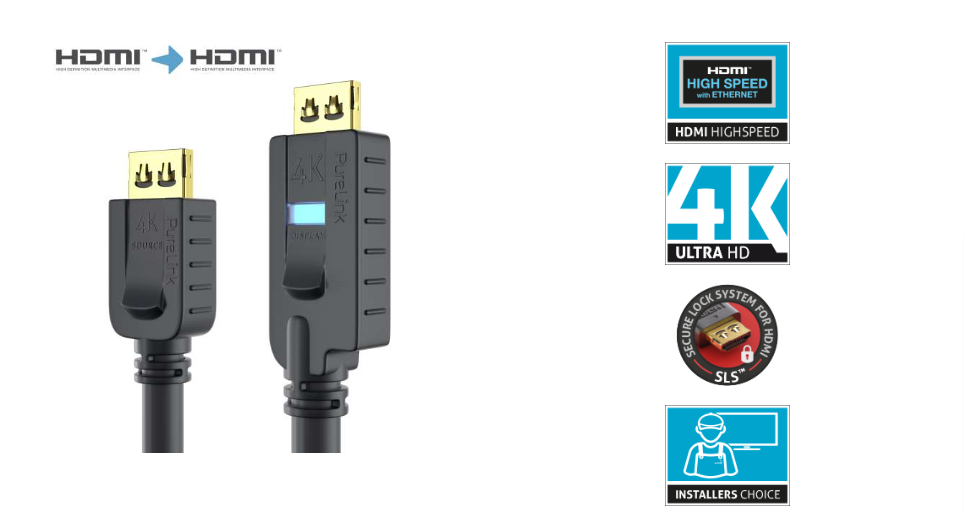 PureLink PI2010-250 - Aktives HDMI Kabel 4K 10.2Gbps - PureInstall 25,0m - Schwarz
