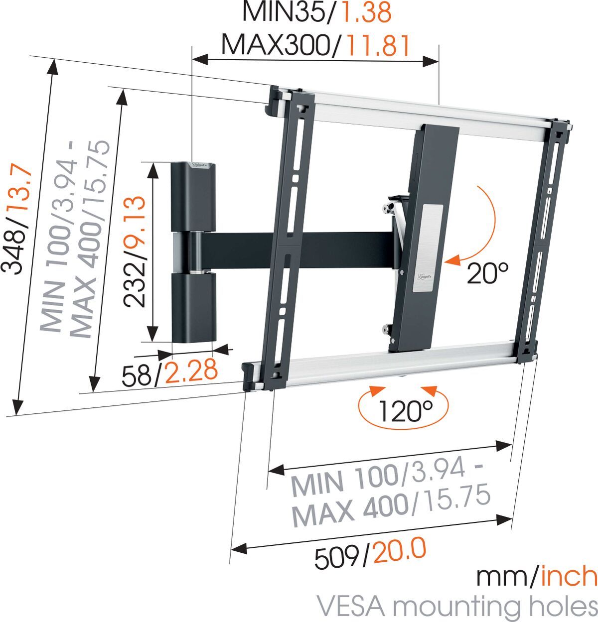 VOGELS ExtraTHIN 425 - schwenk- und neigbare Wandhalterung für Displays von 26 bis 55 Zoll - VESA 400x400mm - bis 18kg - Schwarz