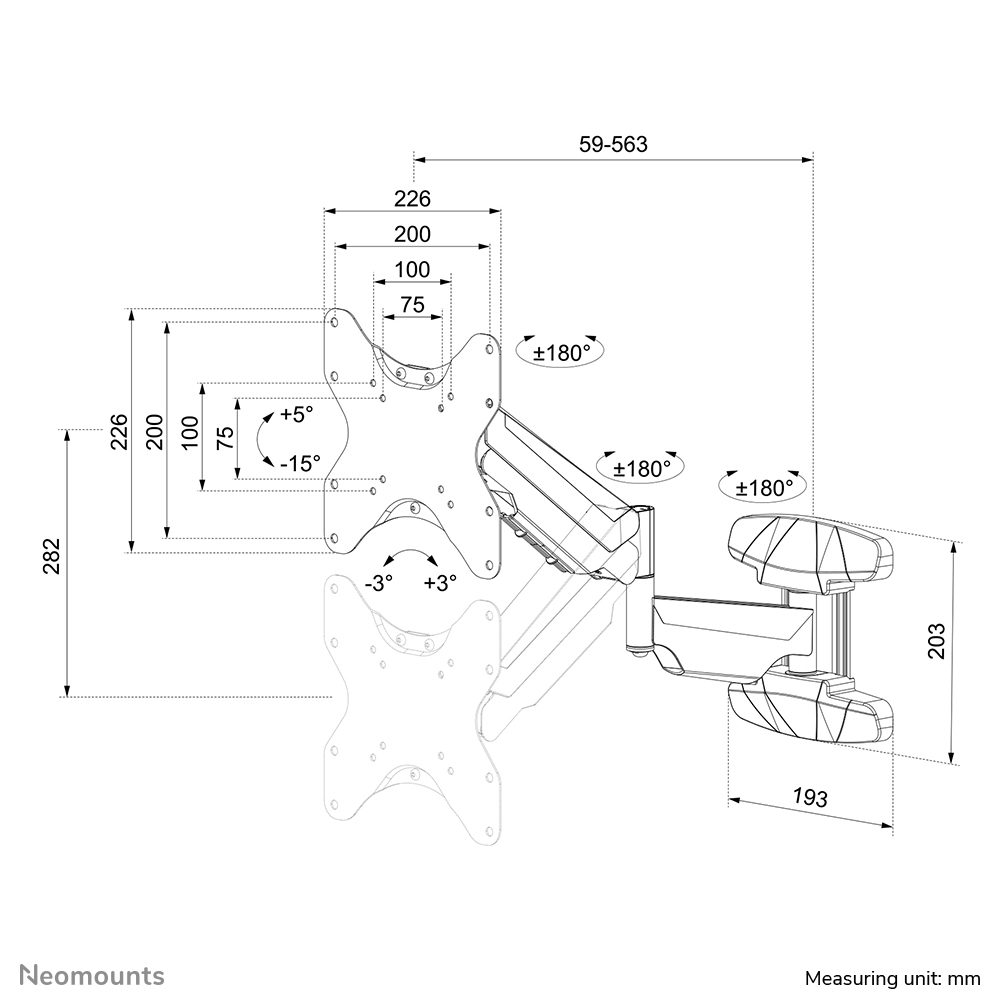 Neomounts WL70-550BL12 - verstellbare Wandhalterung - 23-42 Zoll - VESA 200x200mm - bis 30 kg - Schwarz Neomounts WL70-550BL12 - verstellbare Wandhalterung - 23-42 Zoll - VESA 200x200mm - bis 30 kg - Schwarz