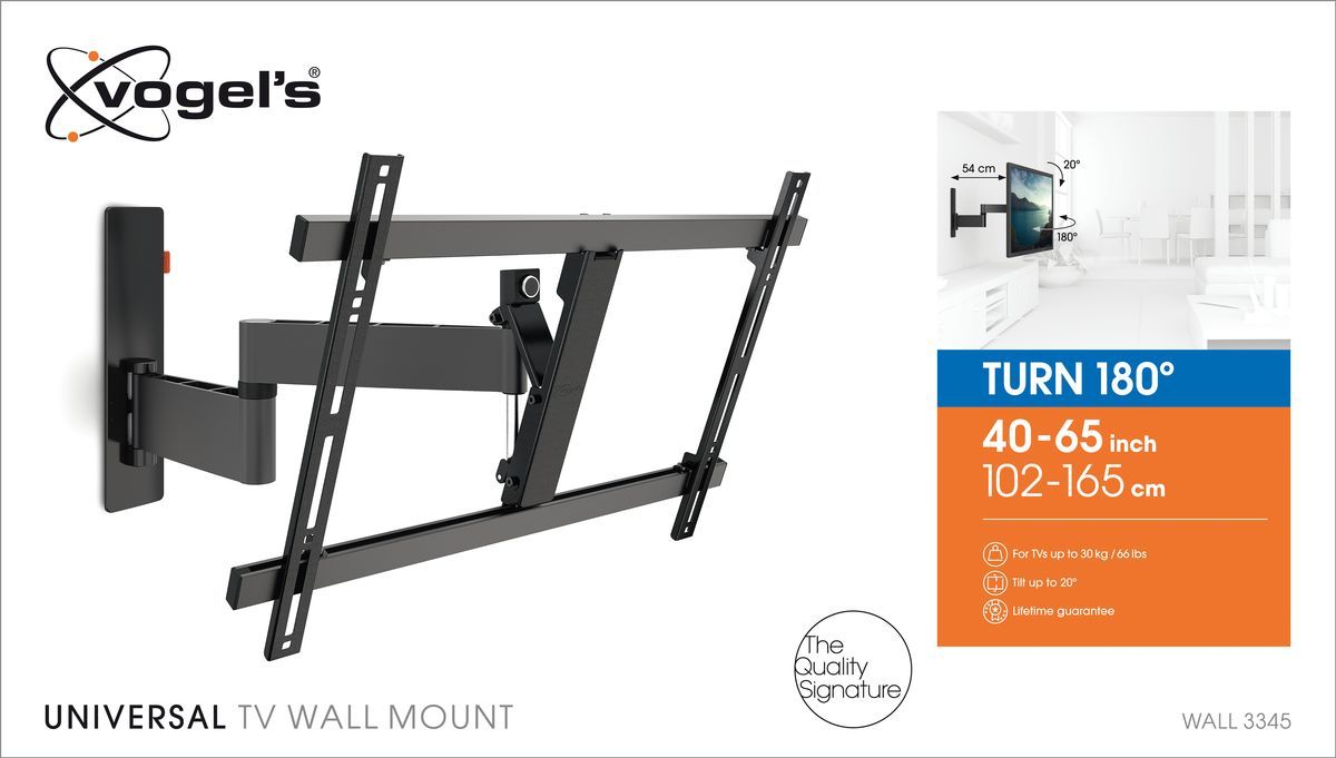 VOGELS Wall 3345 - schwenk und neigbare Wandhalterung 40 - 65 Zoll - VESA 600x400mm - bis 30kg  - Schwarz