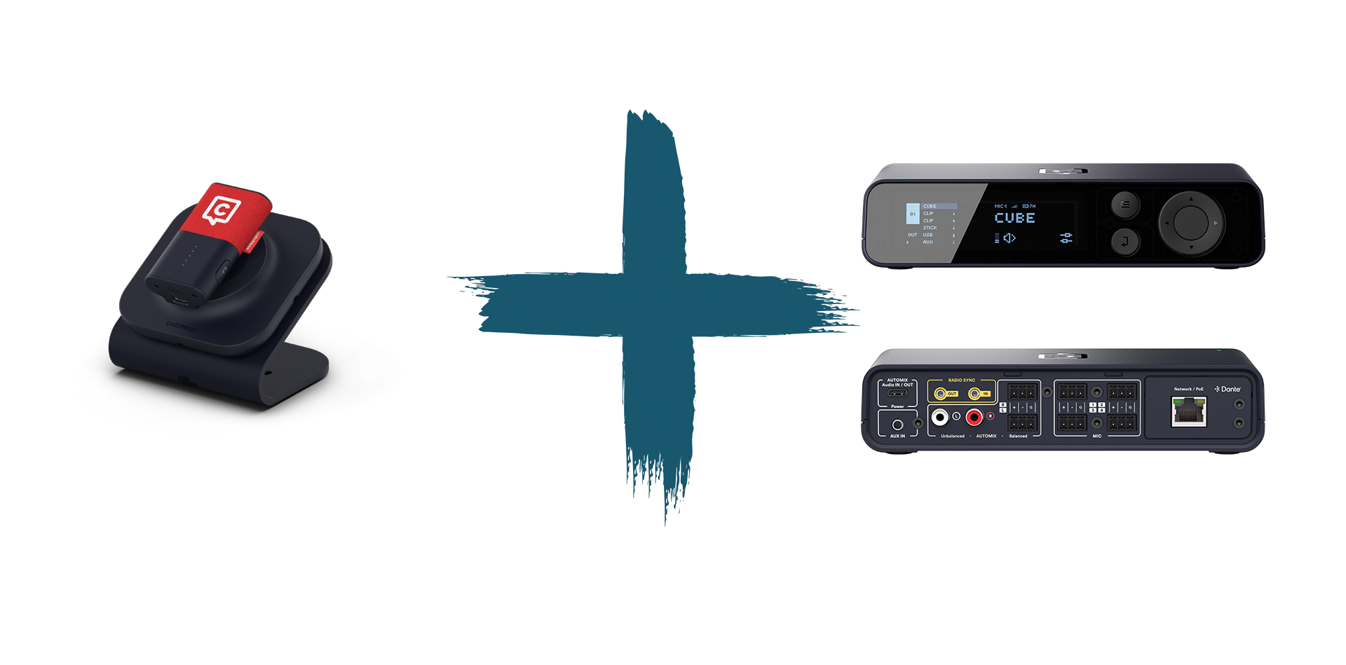Catchbox Plus - System - 4 Channel - Networking + Dante - 1 x Clip (Ansteckmikro) - 1 x drahtlose Ladestation - Standardfarbe - Version 2024