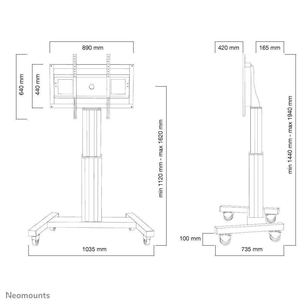 Neomounts PLASMA-M2500SILVER - motorisierter Rollwagen - 42-100 Zoll - VESA 800x600mm - bis 150 kg - Silber