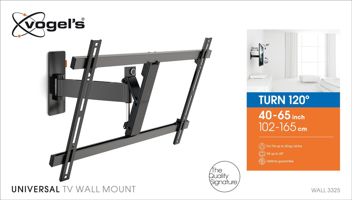 VOGELS Wall 3325 - Wandhalterung 40 - 65 Zoll - schwenk- und ausziehbar - VESA 600x400mm - bis 30kg - Schwarz