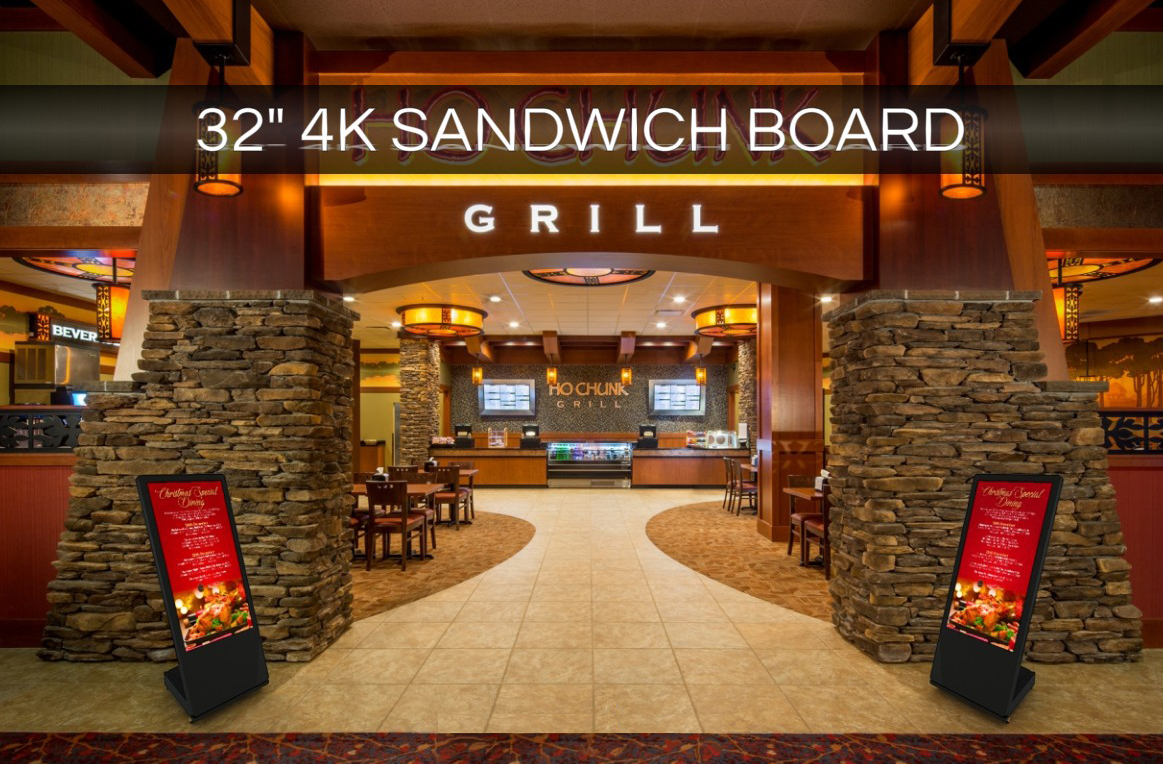 SWEDX Sandwich Board SWSB32K8-A1 - 32 Zoll - digitaler Kundenstopper - 350 cd/m² - 4K Ulta-HD - 3840x2160 Pixel - 24/7 - Weiss