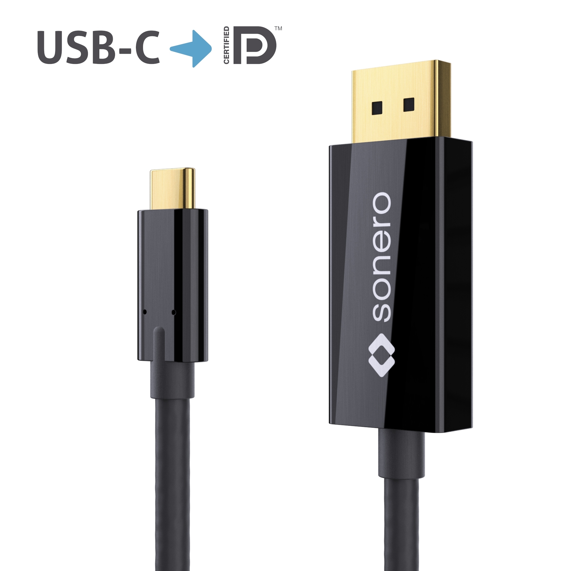 sonero USB-C auf DisplayPort Kabel - DP Mode - 4K60 - schwarz - 2,0m