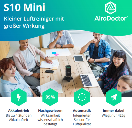 AiroDoctor - WAD-S10 Mini Air Purifier - portable - professional air purifier with rechargeable battery - for healthy indoor air in any place