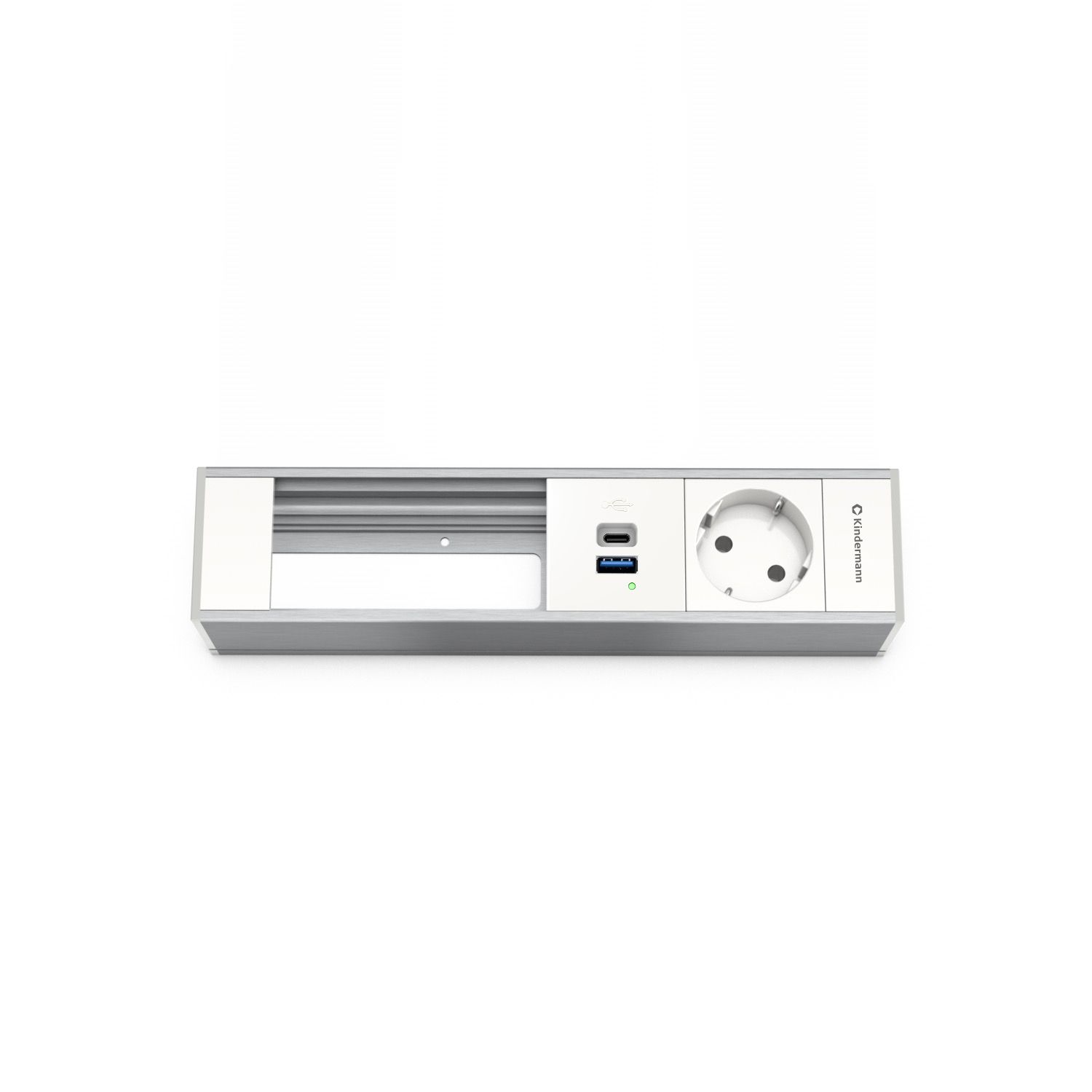 Kindermann Modulträger 4-fach 1xStrom - 1x USB-A / 1x USB-C - Tischanschlussfeld - Aluminium natur - eloxiert Kindermann Modulträger 4-fach 1xStrom - 1x USB-A / 1x USB-C - Tischanschlussfeld - Aluminium natur - eloxiert