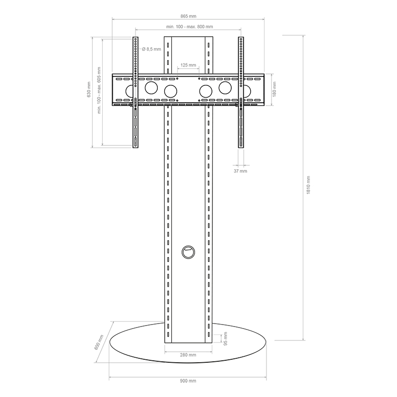 Hagor Elia SB - Schwerlast Standsystem, höhenverstellbar - bis 86 Zoll - VESA 800x600mm - max. 125 kg - Schwarz
