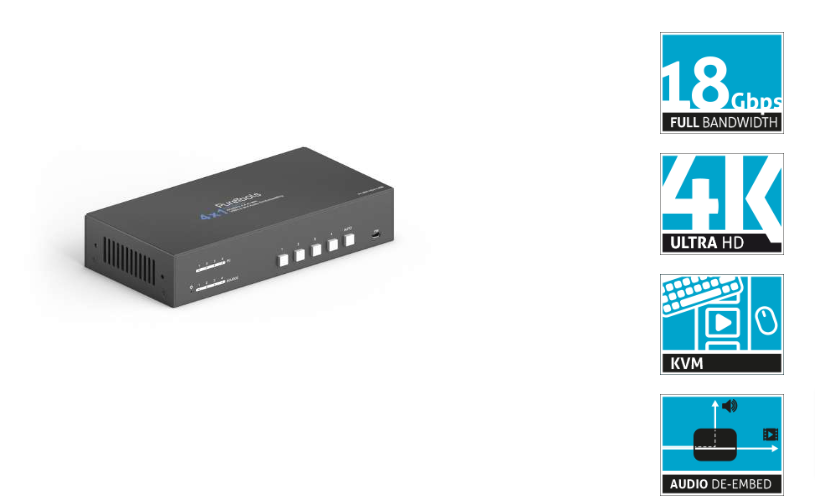 PureTools PT-SW-HD41USB - 4x1 4K 18Gbps HDMI Switcher mit KVM