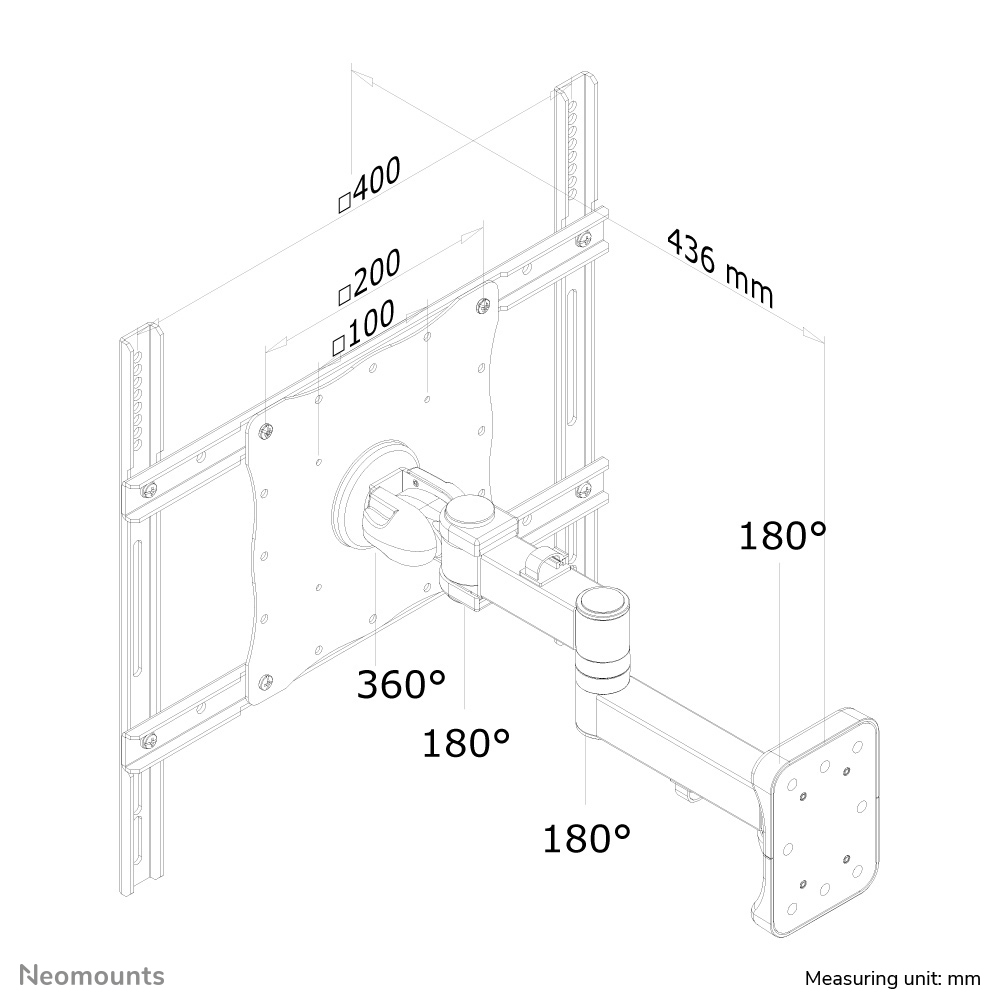 Neomounts FPMA-W960 - dreh-, neig- und schwenkbare Wandhalterung - 23-52 Zoll - VESA 400x400mm - bis 25 kg - Schwarz