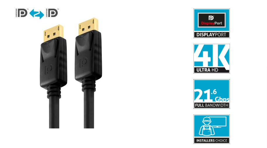 PureLink PI5000-020 - Zertifiziertes 4K Displayport Kabel - PureInstall - 2,0 Meter - Schwarz