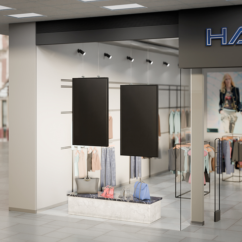 Hagor HP SHF OM55N-S - Drahtseilhalterung zur Deckenmontage - Seillänge max. 5 m - max. 25 kg - passend für Samsung OM55N-S Serie - Schwarz