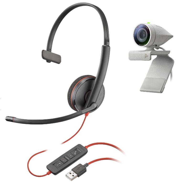 Poly Studio P5 mit Blackwire 3210 - Kit mit professioneller Webcam und kabelgebundenem Single-Ear-Headset - kleine Räume