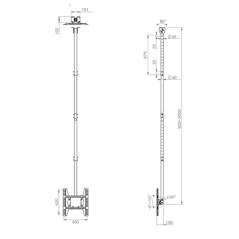 Hagor PLD Medium Single - Deckenhalterung - für Display 32-49 Zoll - VESA 100x100-400x400 mm - max. 50 kg - Schwarz