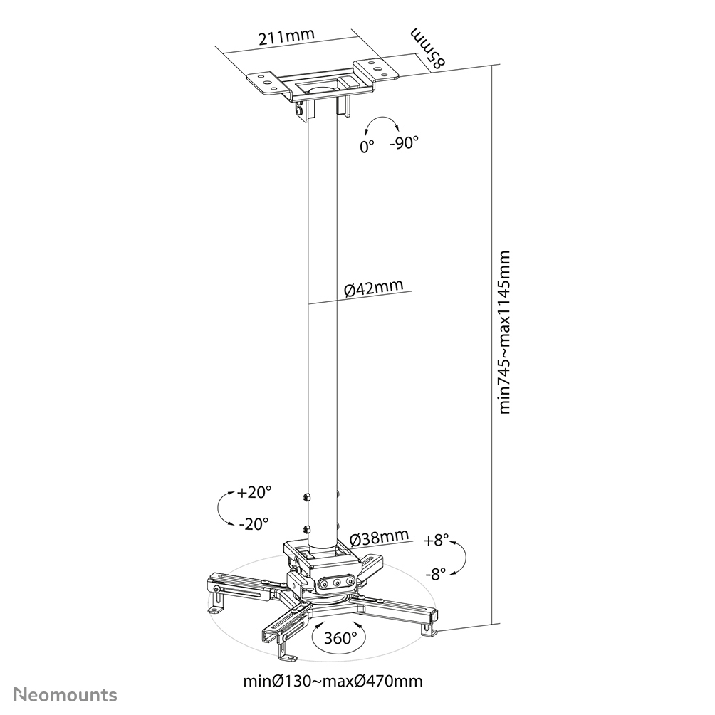 Neomounts CL25-550BL1 - verstellbare Deckenhalterung für Projektor - bis 35 kg - Schwarz