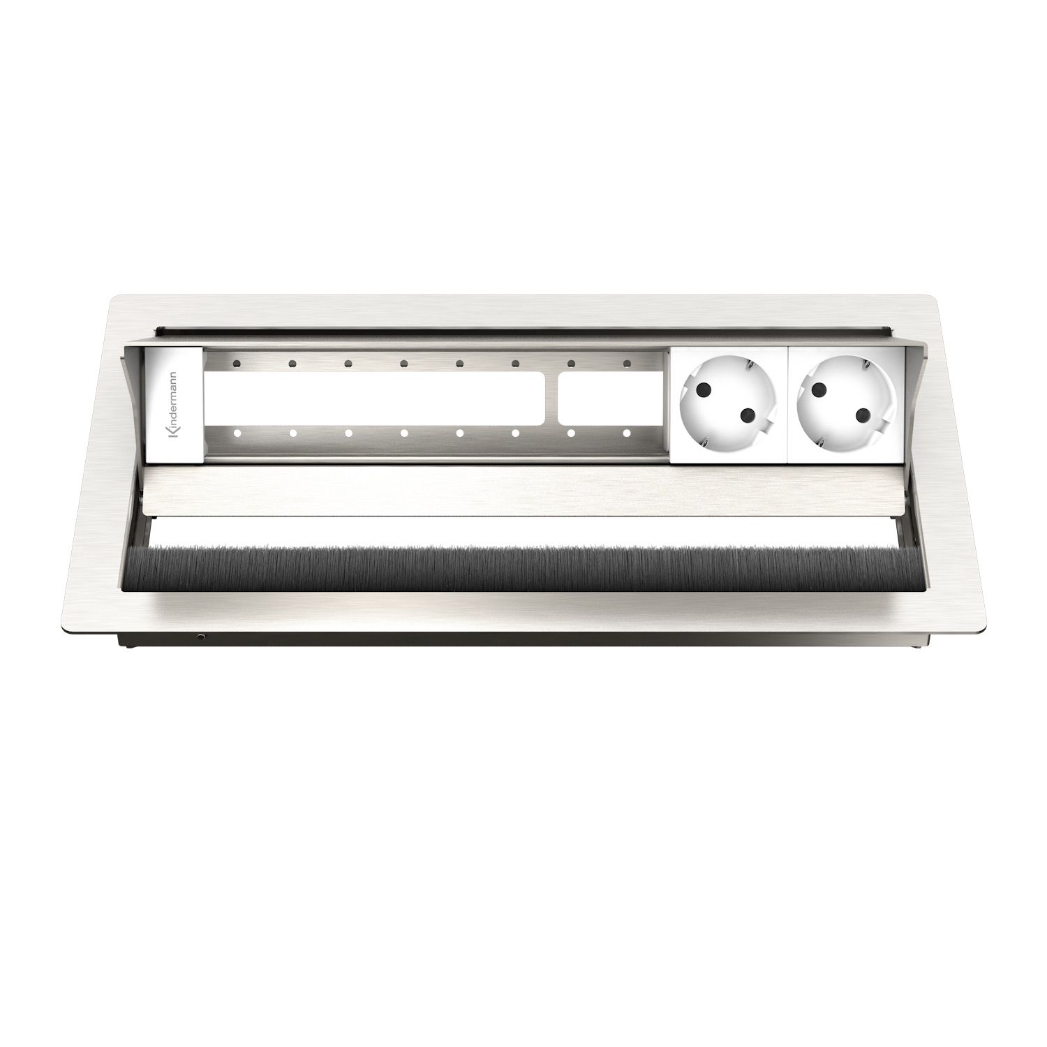 Kindermann Cableport Standard² 6-fach 2xStrom - Tischeinbaugehäuse - Edelstahl