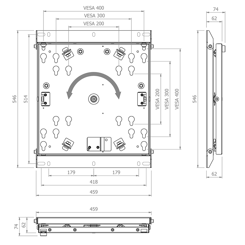 Hagor WH Turn M - drehbare Universal-Wandhalterung - für Display 46-55 Zoll - VESA 400x400mm - bis 45kg - Schwarz