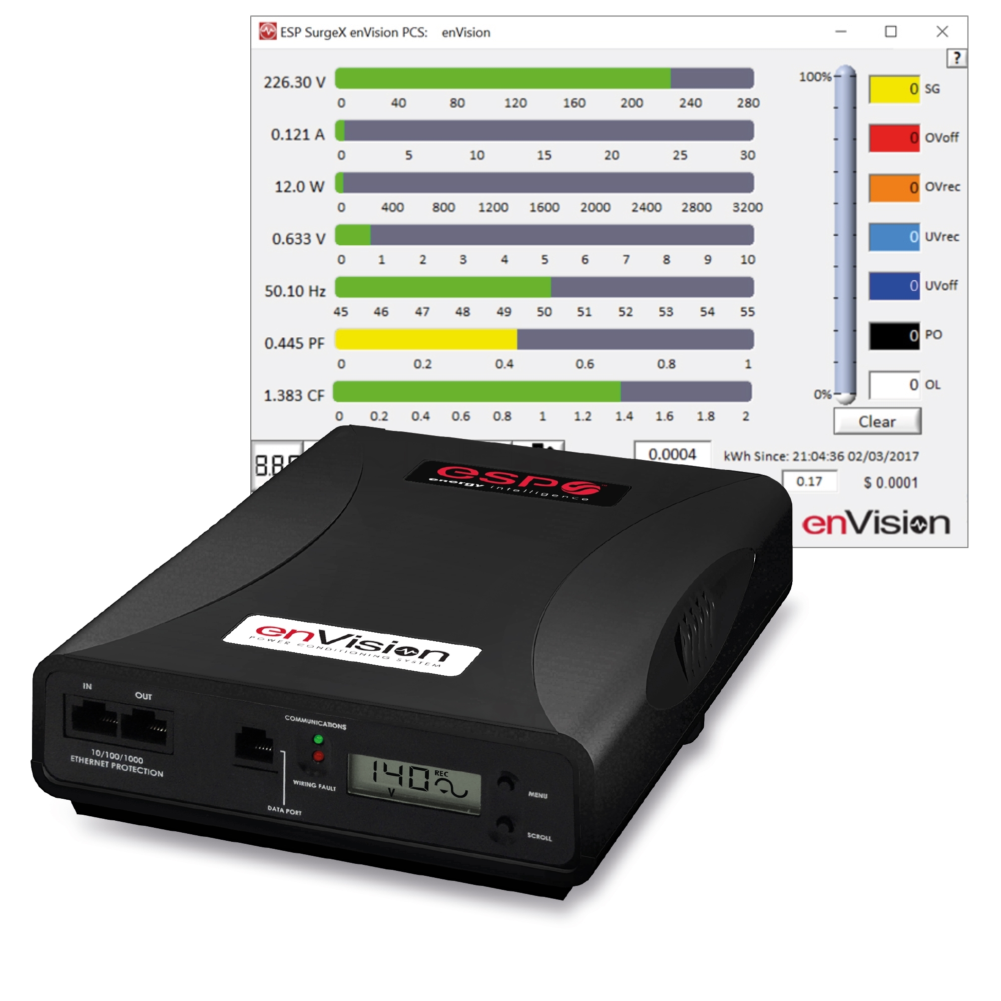 SurgeX "enVision" Netz-Diagnosewerkzeug, 16A / 240V, 1x IEC C19