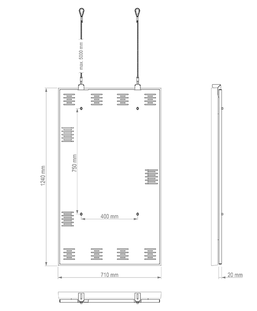 Hagor HP SHF OM55N-S - Drahtseilhalterung zur Deckenmontage - Seillänge max. 5 m - max. 25 kg - passend für Samsung OM55N-S Serie - Schwarz