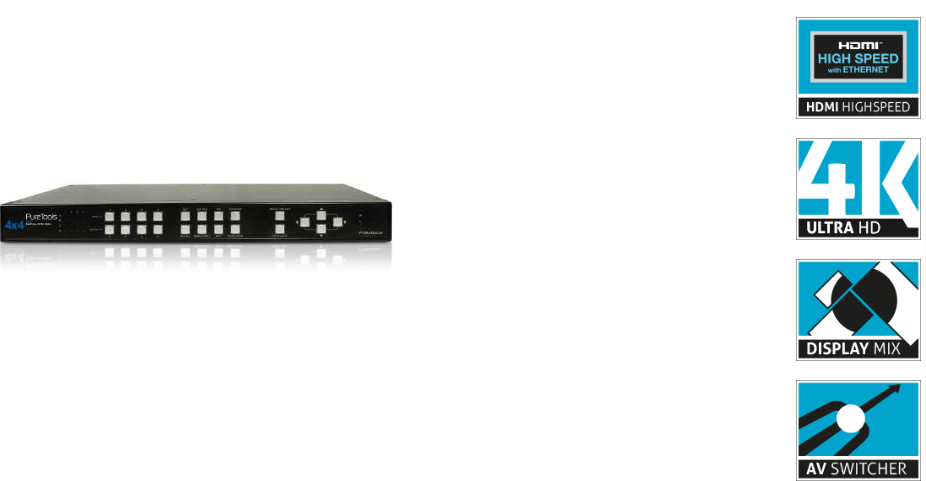 PureTools PT-MA-HD44-QV - 4x4 2K Seamless HDMI Matrix mit QuadView