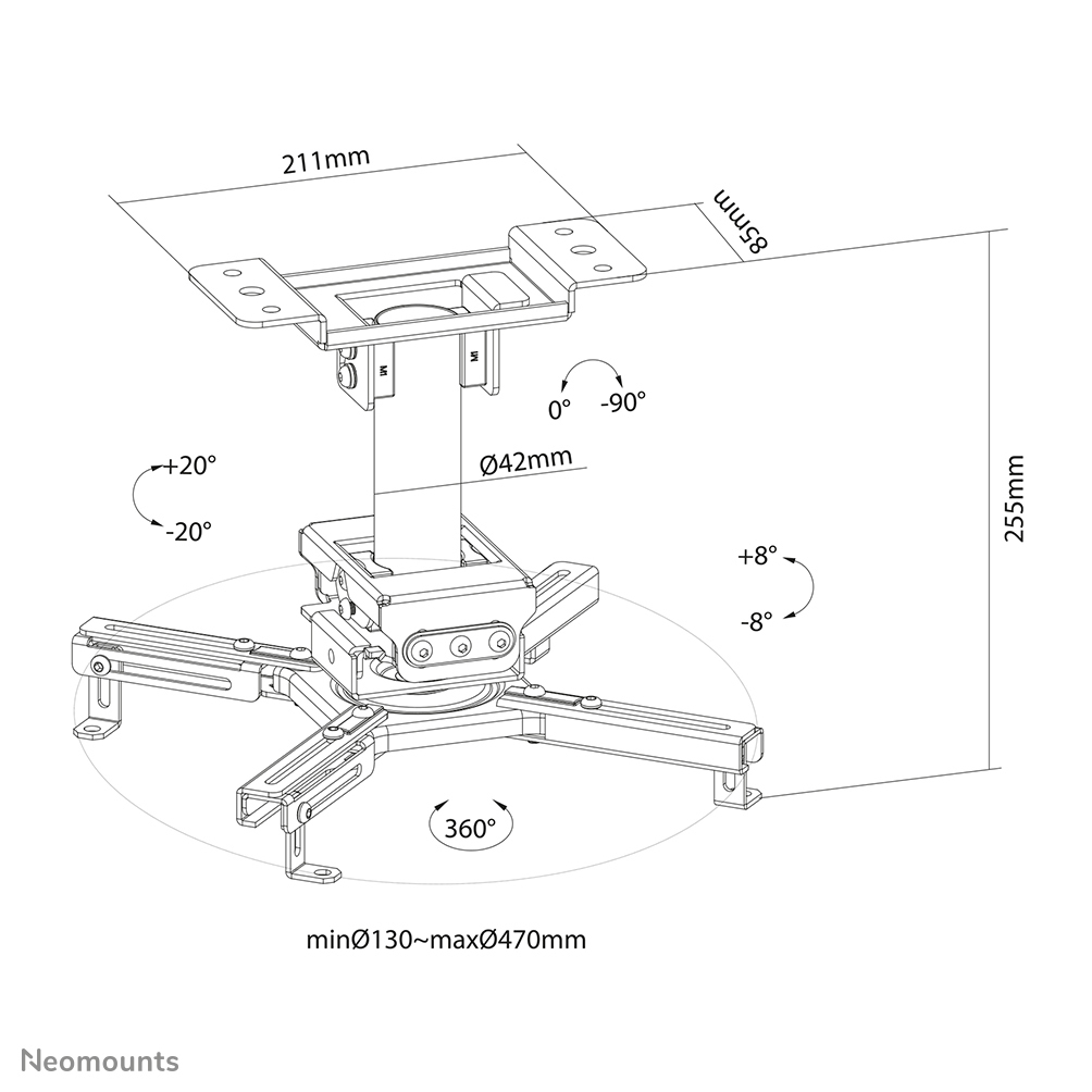 Neomounts CL25-530BL1 - verstellbare Deckenhalterung für Projektor - bis 45 kg - Schwarz Neomounts CL25-530BL1 - verstellbare Deckenhalterung für Projektor - bis 45 kg - Schwarz