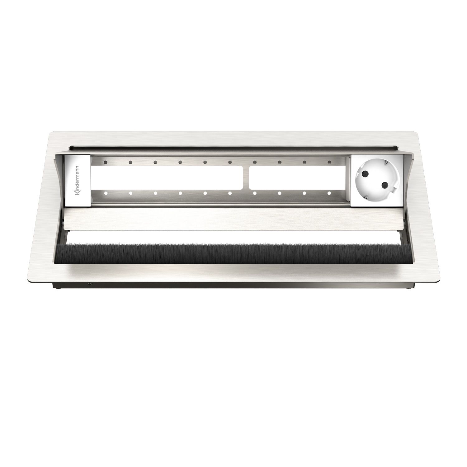 Kindermann Cableport Standard² 6-fach 1xStrom - Tischeinbaugehäuse - Edelstahl