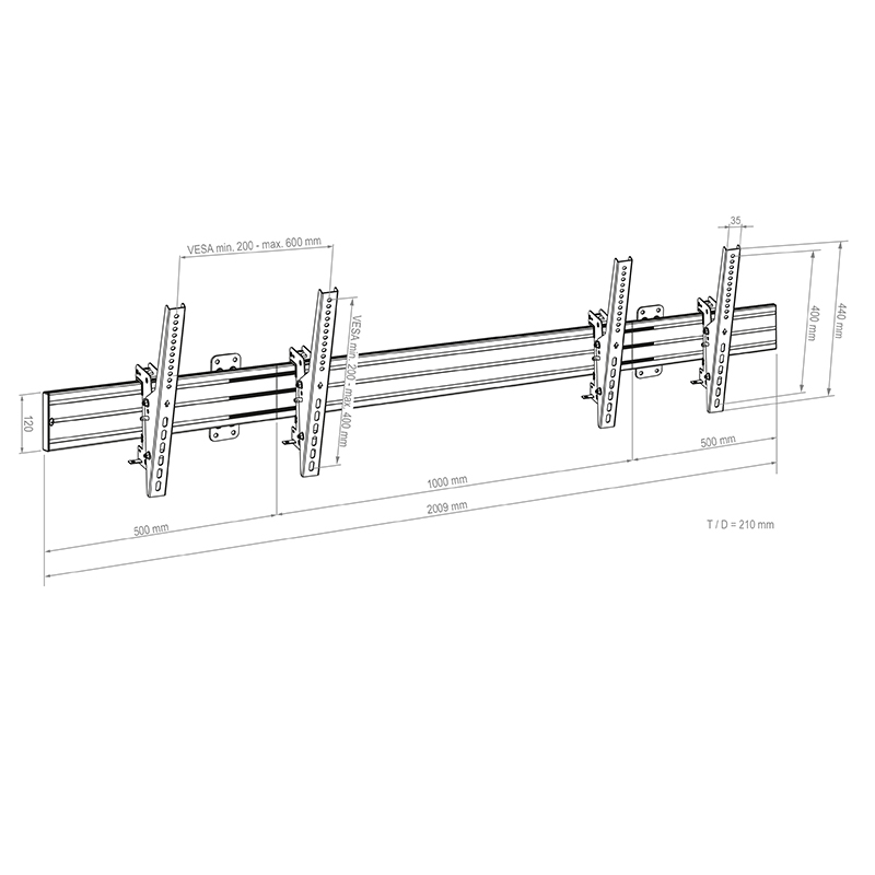 Hagor CPS MENUBOARD W2L - Wandhalterung - 2 x 46-65 Zoll - VESA 600x400mm - bis 100kg - Schwarz