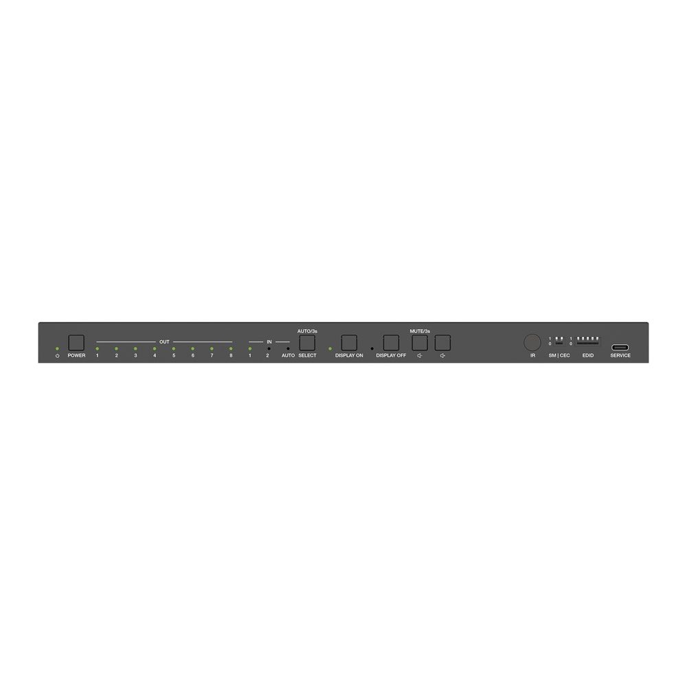 PureTools PT-SP-HD28-48G - 2x8 HDMI 2.1 Splitter / Switcher - 48Gbps mit Scaler und Audio De-Embedding