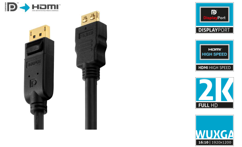PureLink PI5100-050 - Zertifiziertes Aktives 2K DisplayPort / HDMI Kabel - 5,0m - Schwarz