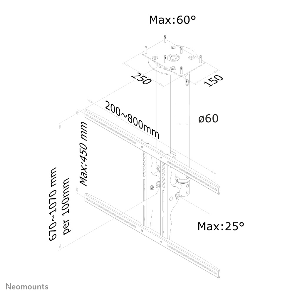 Neomounts PLASMA-C100BLACK - adjustable ceiling mount - 37-75 inch - VESA 800x450mm - up to 50kg - black