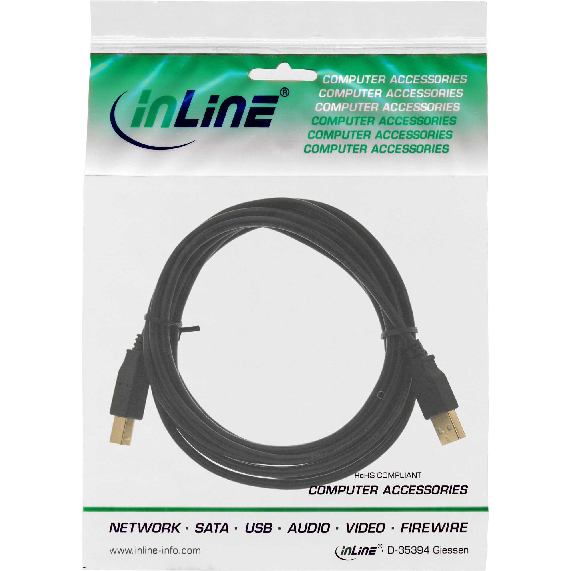 InLine 34555x USB 2.0 Kabel - A an B - 5 Meter - auch für Samsung Flip als Ersatzkabel