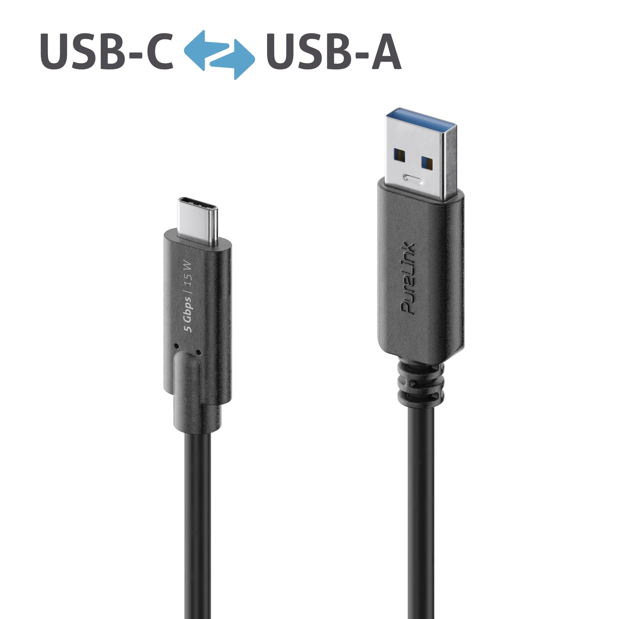PureLink IS2601-020 - Premium USB 3.2 (Gen 1) USB-C auf USB-A Kabel - 2,00m - Schwarz