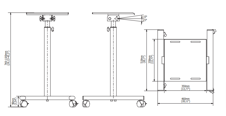 edbak EB-PT03 - Projector trolley - Height adjustable - Tiltable - Black / Silver