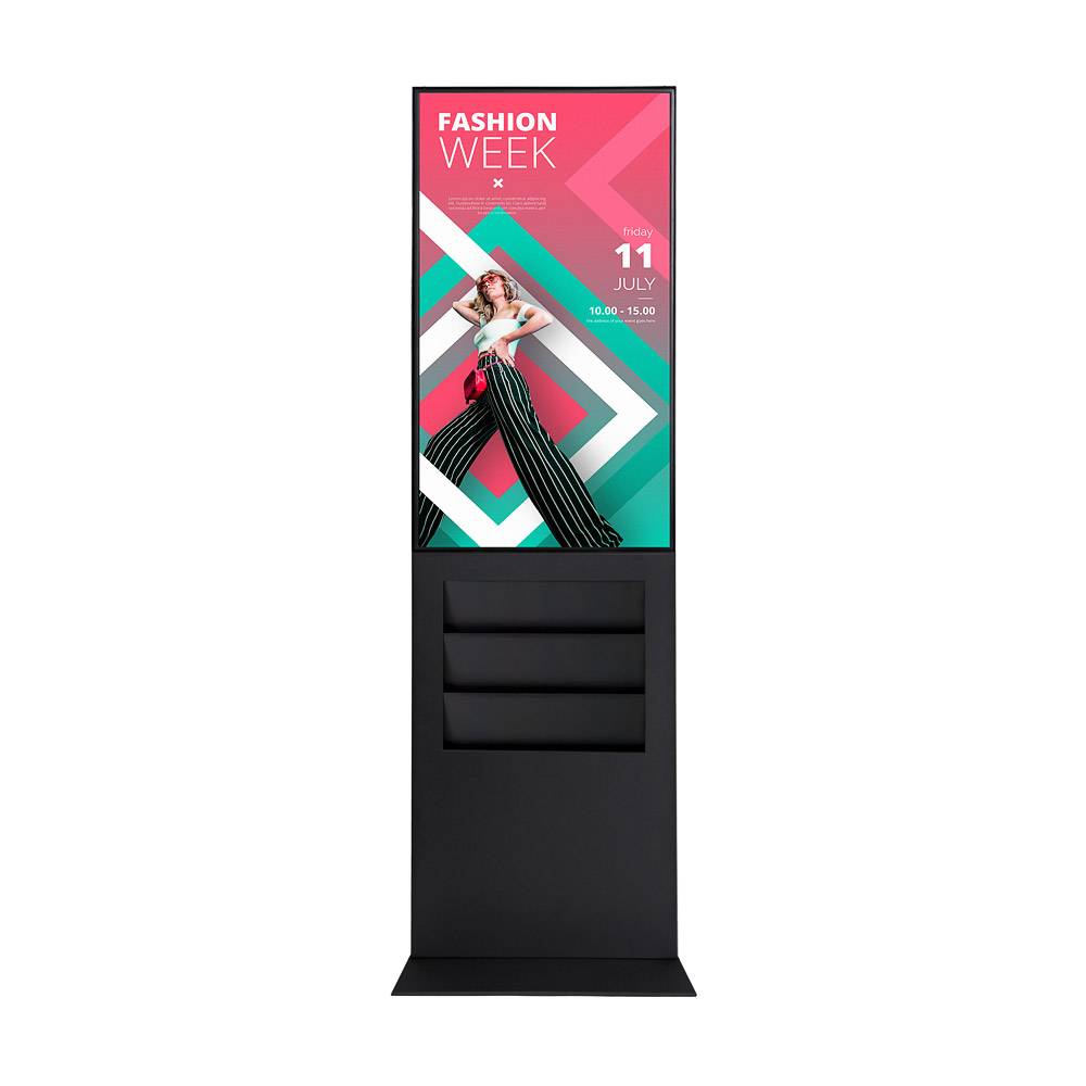 Digital Infostele Smart Line Shelf - Samsung QM43C Display - 6 x DIN A4 brochure stand - 24/7 - Black