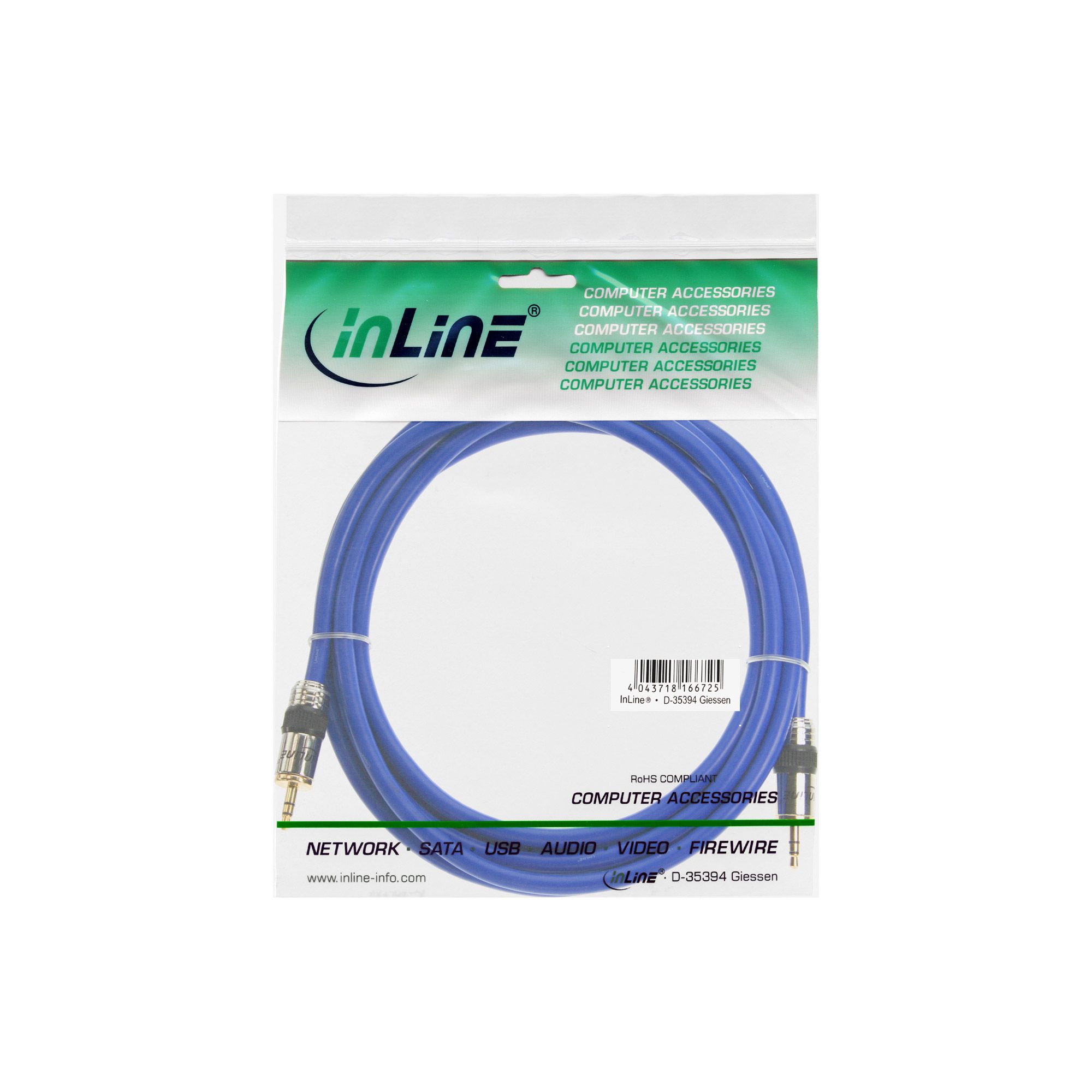 InLine® Klinken-Kabel 99952P - PREMIUM - 3,5mm - Stecker / Stecker - 2 m - Blau