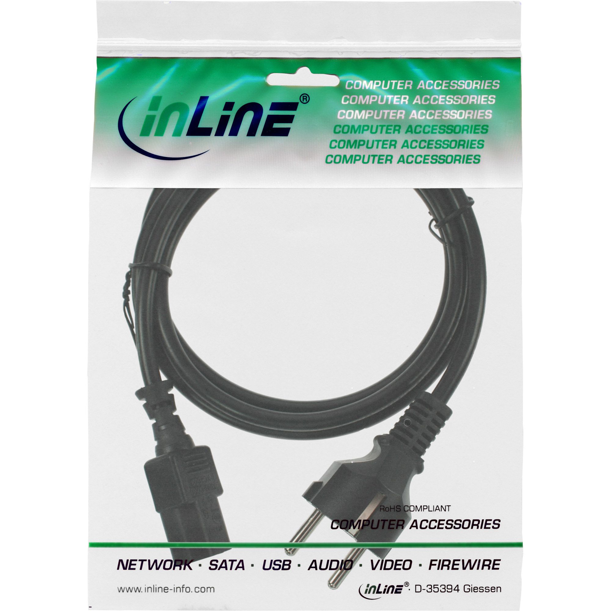 InLine® 16651D Netzkabel - Schutzkontakt gerade auf Kaltgerätestecker C13 - 1 m - Schwarz