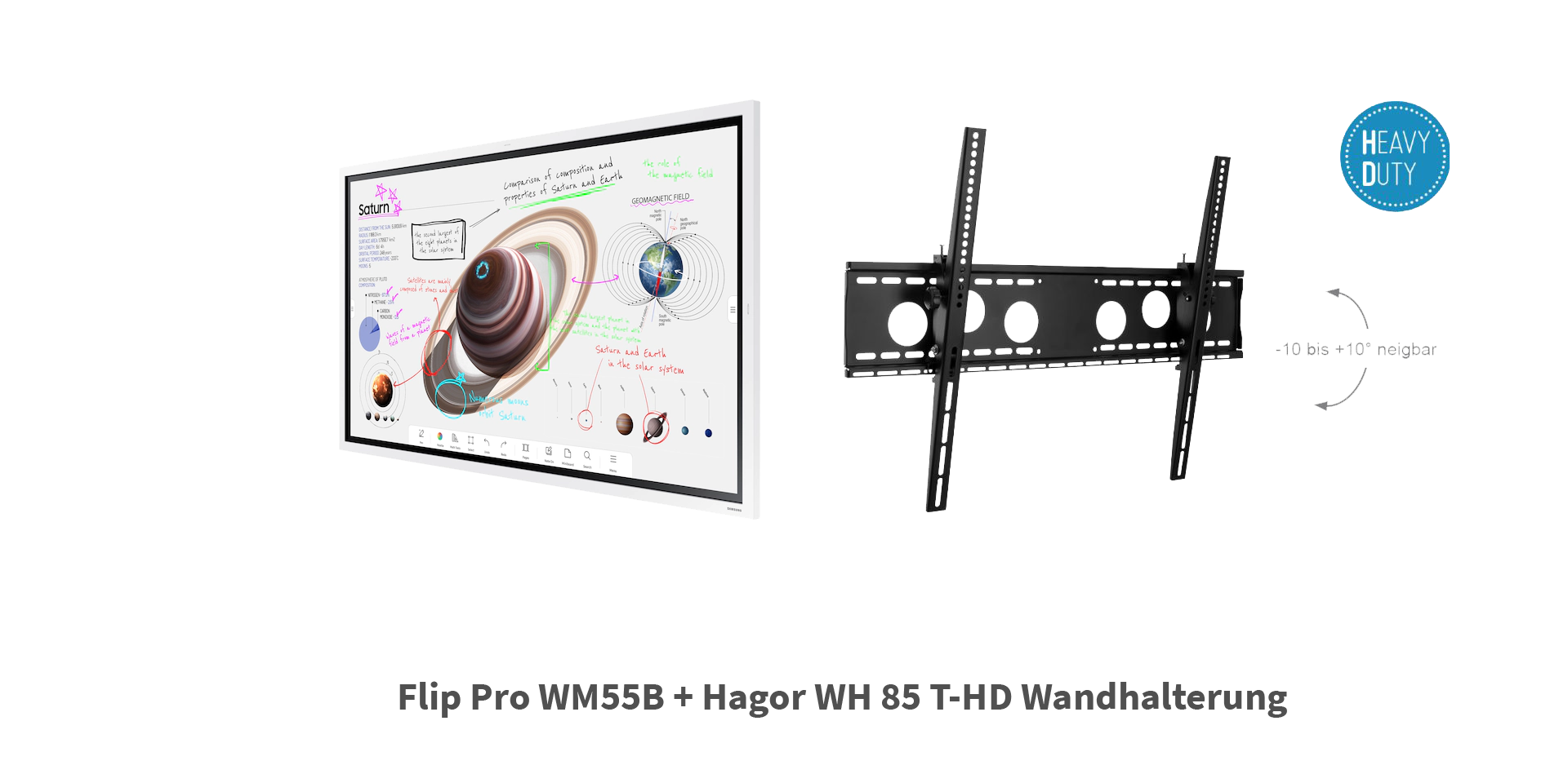 Samsung Flip Pro WM85B Bundle - 85 Zoll digitales Flipchart + HAGOR WH 85 T-HD neigbare Wandhalterung