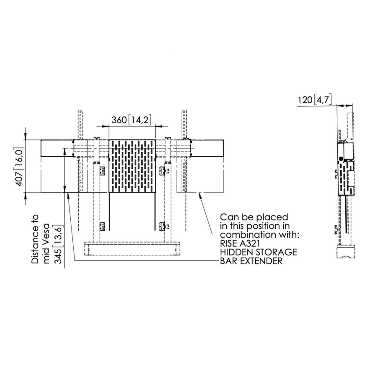 VOGELS RISE A311 - versteckte Ablage für motorisierte RISE Display-Lifts