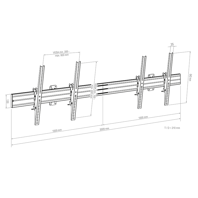 Hagor CPS Wall - Menuboard - Wandhalterung - 2 x 55 - 65 Zoll - VESA 800x600mm - bis 100kg - Schwarz