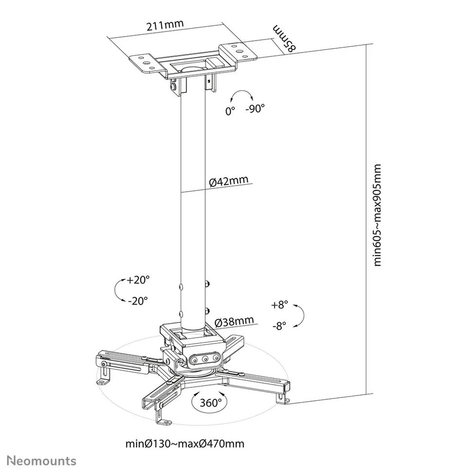 Neomounts CL25-540BL1 - verstellbare Deckenhalterung für Projektor - bis 35 kg - Schwarz Neomounts CL25-540BL1 - verstellbare Deckenhalterung für Projektor - bis 35 kg - Schwarz