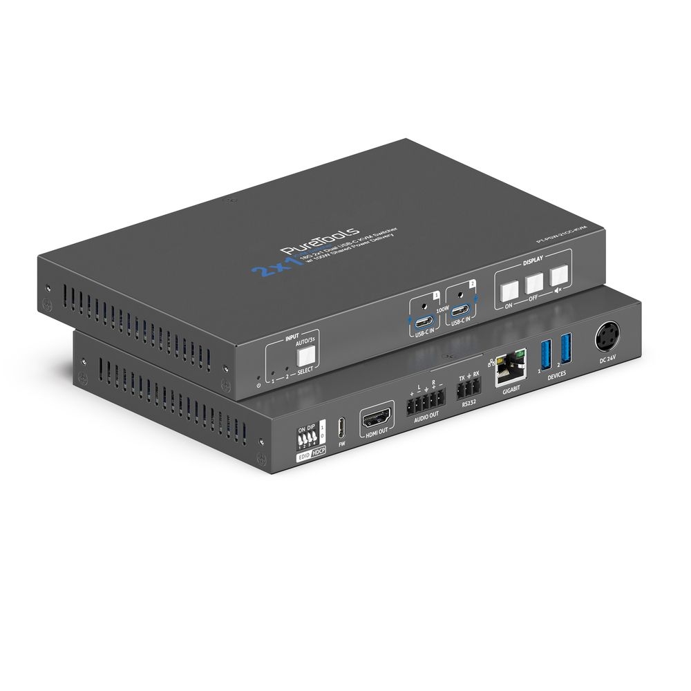 PureTools PT-PSW-21CC-KVM - 2 x USB-C - KVM 2x1 Dual Switcher mit 100W PD