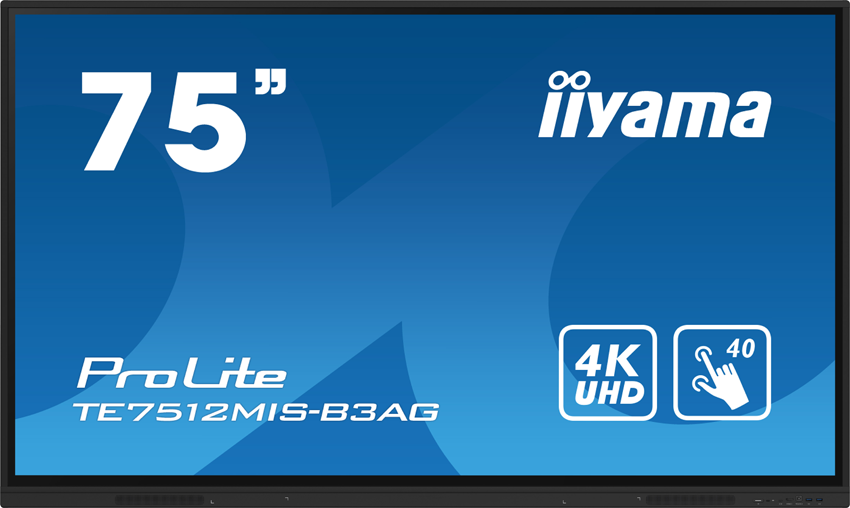 iiyama ProLite TE7512MIS-B3AG - 75 inch - 400 cd/m² - Ultra-HD - 3840x2160 pixels - 40 dot - Touch Display - Black