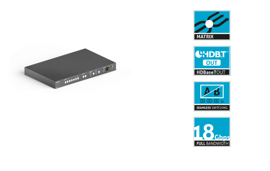 PureTools PT-PMS-62S - Seamless Matrix 6x2 Switcher Set - 4K, HDMI und HDBaseT und HDMI Loop Ausgang, Audio De-Embedding Embedding, Relay Kontrolle und GUI